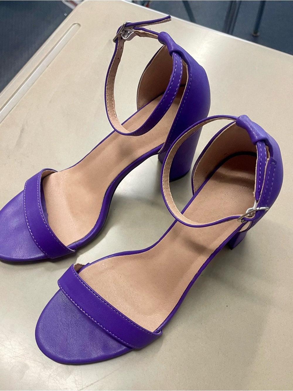 Purple Ankle-Strap Block Heel Sandals